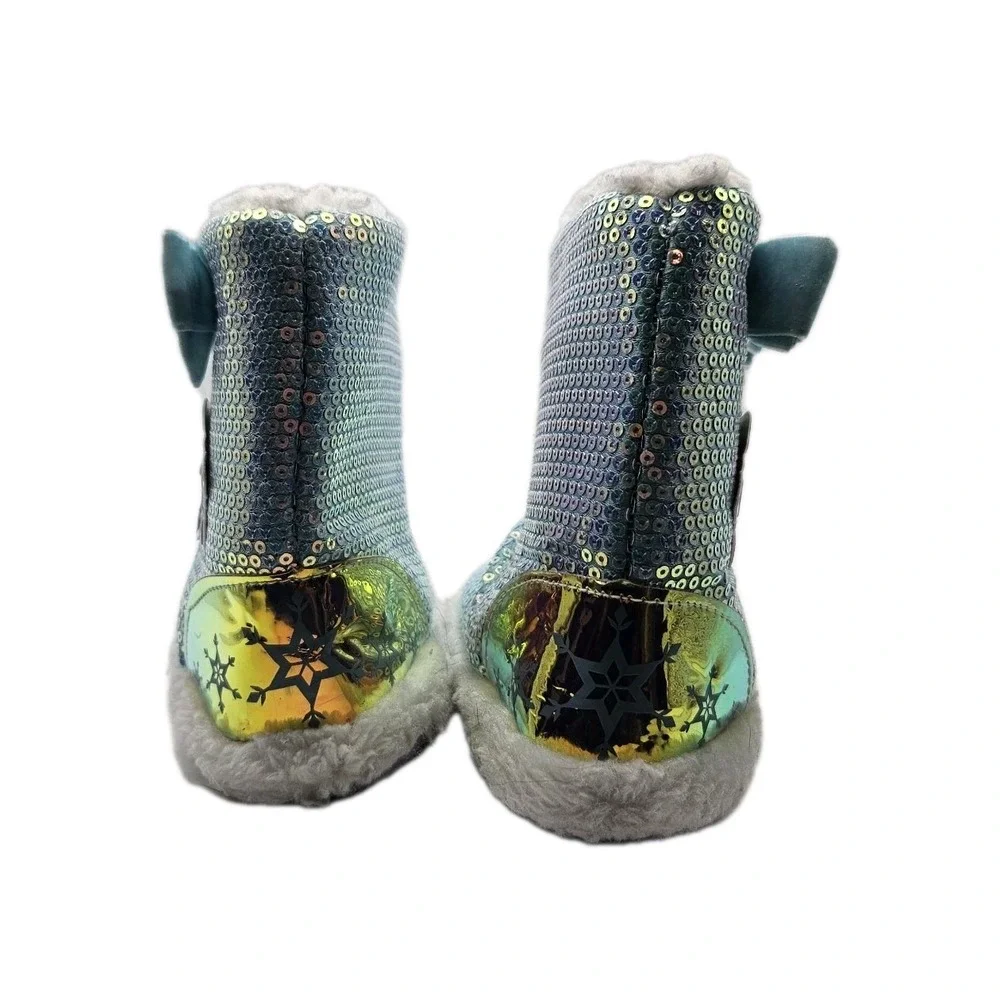 *Disney Frozen Blue Sequined Toddler Girls Slipper Booties Elsa‎ Olaf Sizes 7/8*